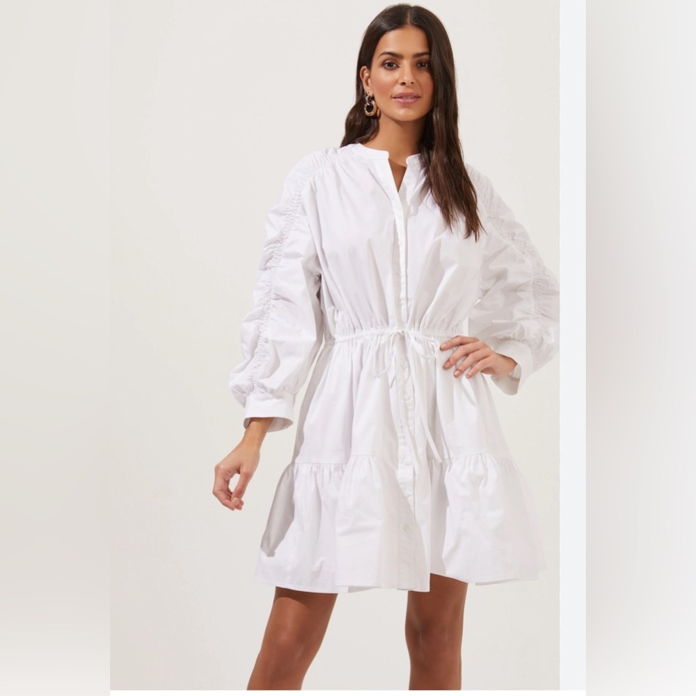 ASTR THE LABEL Ruched Shirtdress WHITE S - Picture 2 of 10